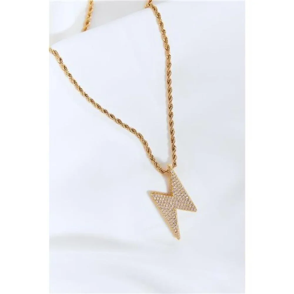Brass Lightning Pendant Necklace